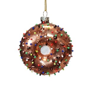Versandfertige Hochwertige Glas-Donut Mehrfarbig 4-Farbig Bedruckte Weihnachts-Hängeornamente Feiertagsdekoration Geschenk - Product Image 4