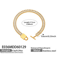OMKAIMING – Bracelet en acier inoxydable super brillant avec rangée de diamants en zircon 5A, plaqué or véritable 18 carats, fermoir OT, pour femme