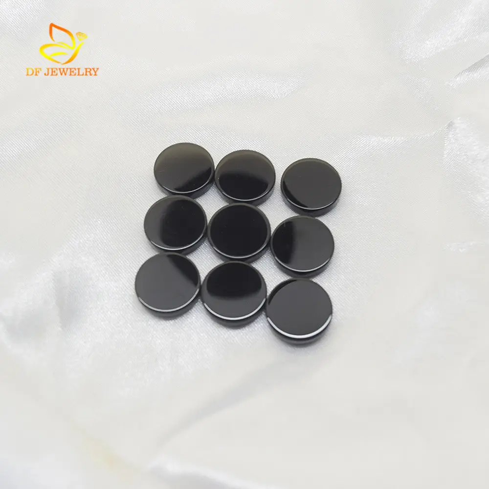 Round Double Flat Natural Black Agate For Earrings