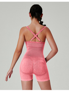 Tute corte senza cuciture traspiranti ad alta resistenza con cinturini da Yoga pantaloncini da Fitness <span class=keywords><strong>tuta</strong></span> sportiva con sedere color pesca - Product Image 6