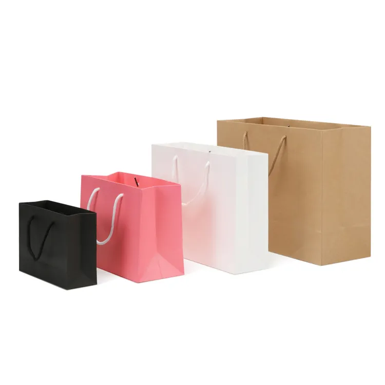 Embalaje de moda marrón bolsa de papel pequeña barata ropa artesanal impresión personalizada papel Kraft regalo bolsas de compras