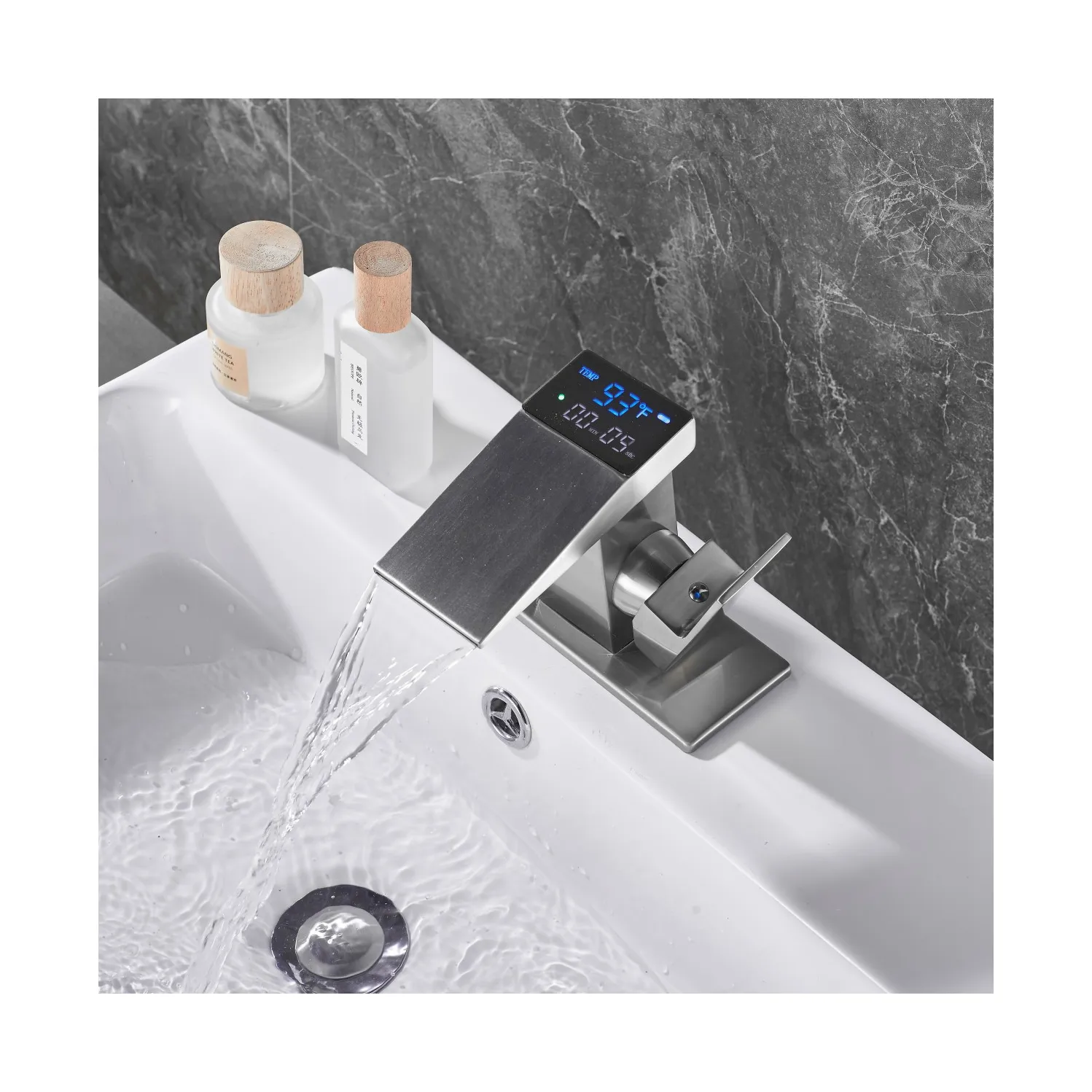 Single Handle Water Saving sus304 brush Bathroom Wash Basin Hot Cold Digital Display Water Faucet