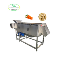 Industriële continue gemotoriseerde roestvrijstalen was- en schilmachine voor fruit, groenten, maïs, zoete aardappel, taro en kiwi (aanbieding)