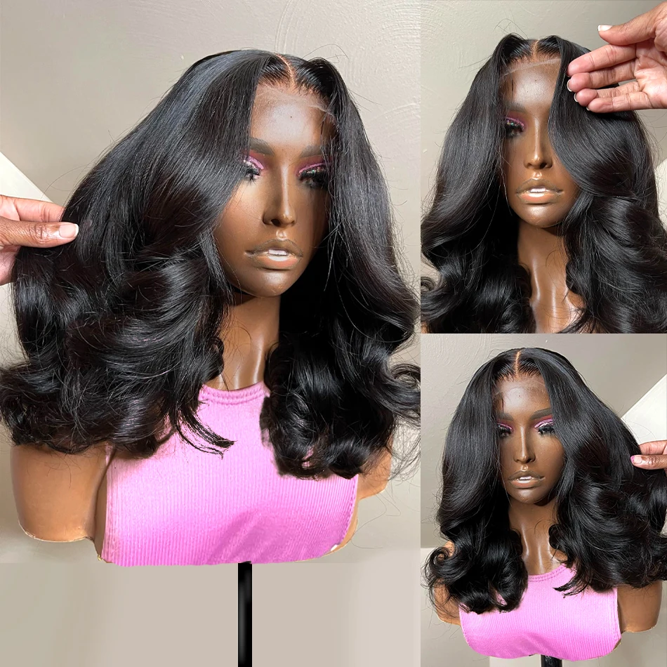A　ウィッグ 200% Density Short Bob Body Wave Lace Frontal Wig 14 16 Inch