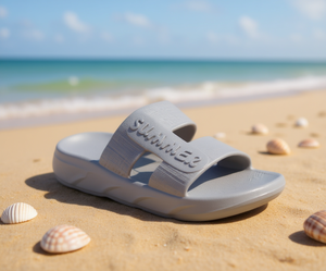 Sandali Eva a Doppia Fascia Taglia 30, Ciabatte Estive Comode e Piatte, Punta Aperta, Grigio Solido - Product Image 2