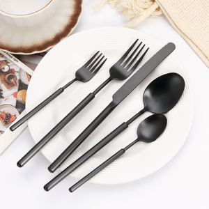 Mới phát hành sản phẩm xi lanh xử lý Flatware Set 304 thép không gỉ bạc đám cưới Mộc Mạc Matte đen thiết lập dao kéo - Product Image 2