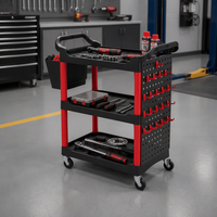 Chariot utilitaire à 3 niveaux en plastique, chariot à outils roulant, étagère de rangement en PP avec poche latérale pour l'atelier et le nettoyage