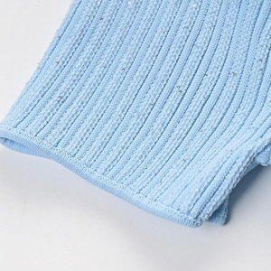 Vintage Style élégant printemps dame col rabattu à manches courtes femmes tricot Sequin mince ajusté volants robe courte solide - Product Image 6