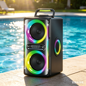 Haut-parleur portable pour fêtes en extérieur avec deux woofers de 5,25 pouces, lumières RGB colorées et poignée - Product Image 4