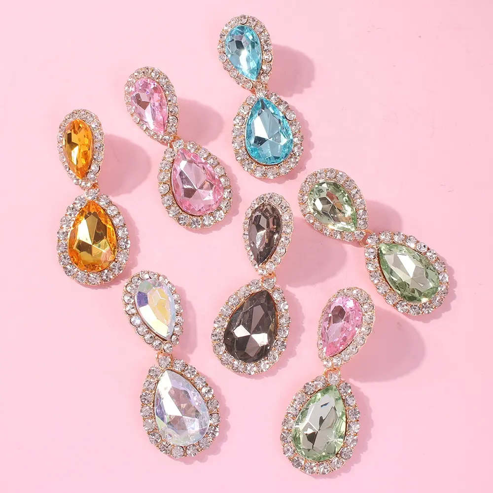 Kaimei Luxe mode-sieraden vrouwen waterdrop diamond ruby roze groen blauw crystal verklaring gouden oorbellen voor vrouwen 2020