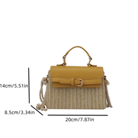 Sac fourre-tout décontracté unisexe en paille tressée avec fermoir, bandoulière chaîne et doublure en polyester, collection été 2025