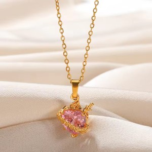 Collares con Colgante de Corazón Dorado Eros, con Cristal Rosa en Forma de Corazón, de Acero Inoxidable con PVD Dorado, Novedad 2026 - Product Image 1