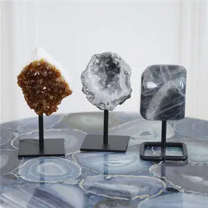 Irregular Natural Crystal Agate Geode Cornuclide Nordic Wind Mine Decoration With Bracket Table For Home Fengshui Decoration