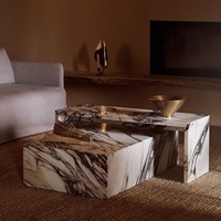 LANDIVIEW Mobilier de salon de luxe en marbre Table console Calacatta personnalisée en pierre d'alto, socle et pont