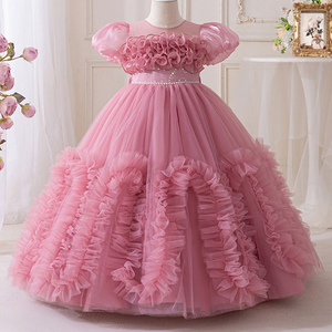 Yüksek kaliteli kızların çiçek şifon düğün balo doğum günü partisi için-çocuk kız elbise prenses kısa kollu sevimli - Product Image 5