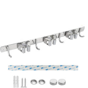 Support mural pour balai et serpillière, organisateur de rangement, crochets en acier inoxydable antidérapants pour la maison, la cuisine, le jardin, la buanderie, le garage - Product Image 2