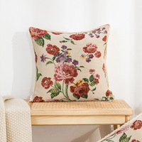 Moderner pastoraler Blumen-Jacquard-Kissenbezug mit Schmetterlingsmuster und Spitzenbesatz, Zierkissenhülle für Sofa, Wohnzimmer, Heimdekoration