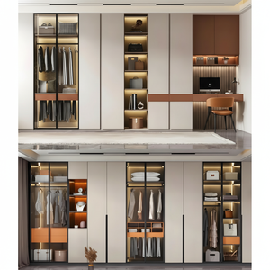 Armoire personnalisée moderne à 4 portes grise pour chambre à coucher armoire à vêtements murale pour appartement, maison, hôtel ou villa - Product Image 1