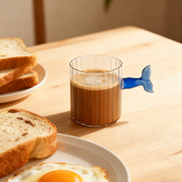 Tasses et mugs en verre borosilicate écologiques de 420 ml, design queue de baleine, sans BPA, anti-fuite, compatibles lave-vaisselle, pour café, thé et plus