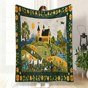 Couverture en flanelle à motif floral de paon, couverture de repos, couverture respirante et douce pour la peau, idéale pour les voyages, le camping, impression personnalisée OEM ODM - Product Image 2