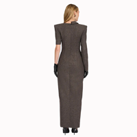 Robe de soirée élégante pour femme avec revers irrégulier, patchwork en dentelle noire, fente haute et poches décoratives