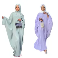 2021 Chegada nova cor sólida tamanho livre mangas morcego mulheres Muçulmanas Jilbab Nida vestido oração Abaya Hijab