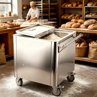 Chariot de stockage de farine pour cuisine commerciale, acier inoxydable 304 201, chariot de transport de farine en vrac