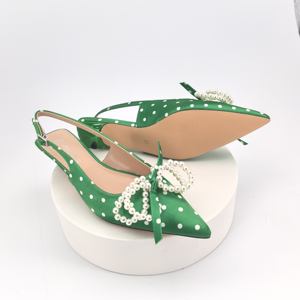 Sandali Estivi Sexy Verdi con Tacco a Spillo, Eleganti con Pois, Perle e Fiocco per Donne - Product Image 2