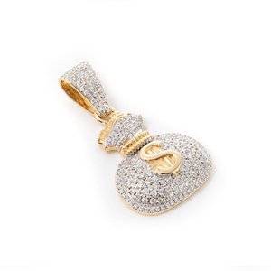 Colgante de Plata de Ley 925 con Forma de Bolsa de Dinero, Chapado en Oro Amarillo y Rodio, con Moissanita AAA Cultivada en Laboratorio, Collar de Lujo Estilo Hip Hop - Product Image 3