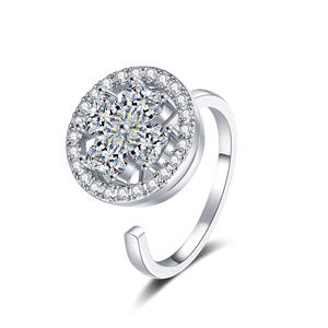 Bague ouverte ajustable à motif floral, plaquée argent, cuivre, zircon, bague ajustable, bijoux plaqués argent, bague cadeau, bijoux fins - Product Image 5