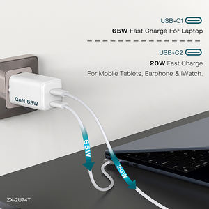 Cargador USB de 65W, bloque de <span class=keywords><strong>carga</strong></span> rápida tipo C, 2 puertos, PD3.0, QC3.0 para <span class=keywords><strong>iPad</strong></span>, cargador de teléfono Samsung, <span class=keywords><strong>carga</strong></span> rápida de 65W - Product Image 2
