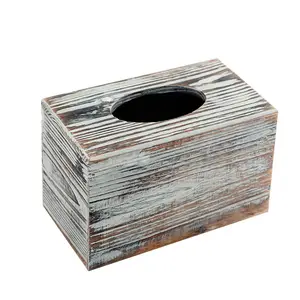 Large size rustic sturdy multi functional bathroom desktop solid wood tissue box cover