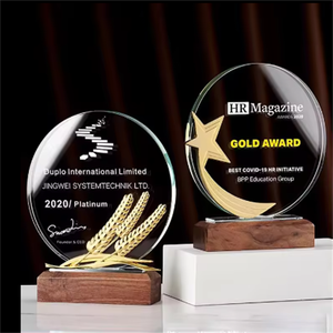 تذكارات مخصصة للبيع بالجملة - هدية هدية - جوائز الميداليات الزجاجية البصرية بقاعدة خشبية - كأس فارغة من الكريستال - Product Image 3