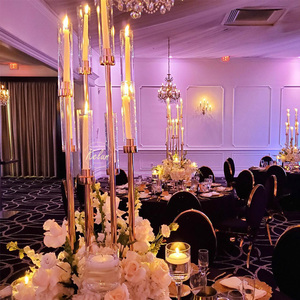 KL-CH08 Vente en gros de porte-bougie en acrylique pour mariage et fête, chandelier en acrylique et verre, décorations de centre de table pour mariage - Product Image 1