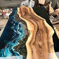 Tables de salle à manger en résine époxy à bord naturel, en gros d'usine, avec dessus en bois de noyer massif, en stock, 2,5 x 2,5 pieds, pour ensembles de salle à manger