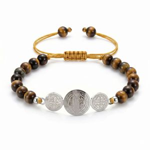 Pulsera de Oración Católica de <span class=keywords><strong>San</strong></span> <span class=keywords><strong>Benito</strong></span>, Zebra Rosa Natural, Acero Inoxidable, Cruz de <span class=keywords><strong>San</strong></span> <span class=keywords><strong>Benito</strong></span>, Medalla, Regalo Religioso - Product Image 6
