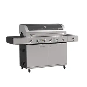 Outdoor Kitchen Stainless Steel 6+1 Burners Infrared Griddle Bbq Gas Grill With Side Burner