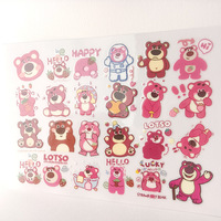 Feuille d'autocollants en cristal Ours Fraise Mignon, autocollants décoratifs transparents Kawaii de dessin animé pour enfants, pour journal intime et scrapbooking