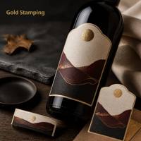 Étiquettes de bouteilles de vin en papier texturé personnalisées avec estampage à chaud doré, finition gaufrée, autocollants de logo adhésifs OEM