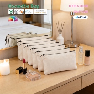 White Canvas Zip Cosmetic Bag Skincare Cosmetic Jewellery <strong>Pouch</strong> Canvas Zip Cosmetic Bag - Product Image 1
