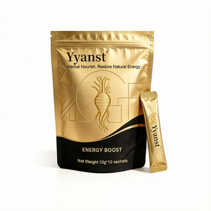 Polvo Herbal Energético de Marca Privada OEM, Extracto de Raíz de Ginseng, Suplemento Energético Natural Nutritivo, Bolsa Dorada y Negra de 10g - Product Image 1