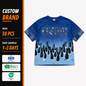 T-shirt da uomo 100% cotone, grafica oversize con strass, personalizzata, stile vintage, spessa, bianca, con taglio a strati. - Product Image 1