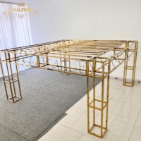 Décor de scène de mariage fantaisie, toile de fond en métal, grande arche de toile de fond de mariage en acier inoxydable doré pour les fêtes