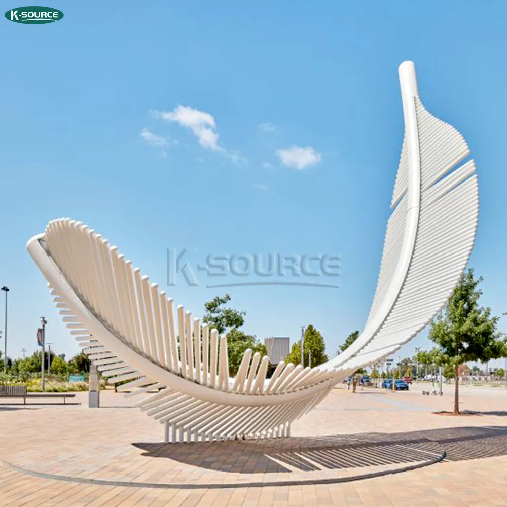 Modern abstract metal feather sculpture mall large stainless steel sculpture