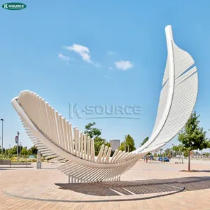 Escultura de pluma de metal abstracta moderna escultura grande de acero inoxidable