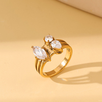Bague en Acier Inoxydable Plaqué Or 18K, Étanche, Tendance, avec Zirconiums Ronds et en Forme de Goutte d'Eau (Œil de Cheval), Vente en Gros