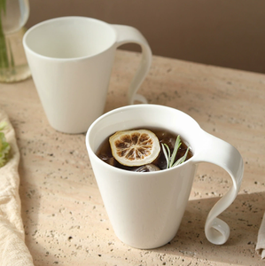 Bulk Unique Curved Twist Handle White <b>Ceramic</b> <b>Mug</b>, Special Shape Porcelain Coffee Cup Custom Logo for Cafe & Promotional Gift - Product Image 1
