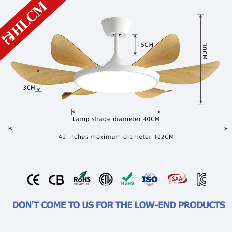 White + Light Wood Grain 42-inch 6-leaved