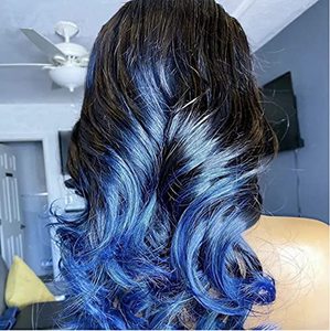 ก่อนดึงผมมนุษย์ความหนาแน่น150% สีฟ้า Ombre ร่างกายคลื่น HD 13X6ลูกไม้ด้านหน้าวิกผมสี - Product Image 3