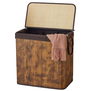 Panier à linge pliable en bambou avec poignées pour buanderie, chambre et salle de bain - Product Image 6